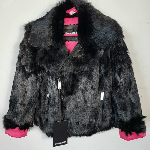 NWT~$1195~DSQUARED2~KIDS 8~BLACK GENUINE LEATHER REAL FUR BIKER MOTO COAT JACKET - Picture 16 of 16